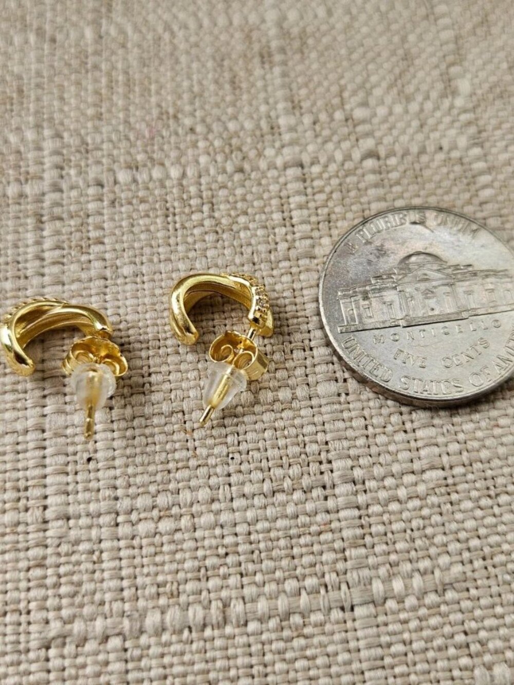 Gold Tone Twisted Hoop Earrings with Rhinestones Fashion Jewelry Stud Earrings - Picture 11 of 11